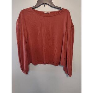 Madewell size S Pink Ruffle Shoulder Long Sleeve Crop Top